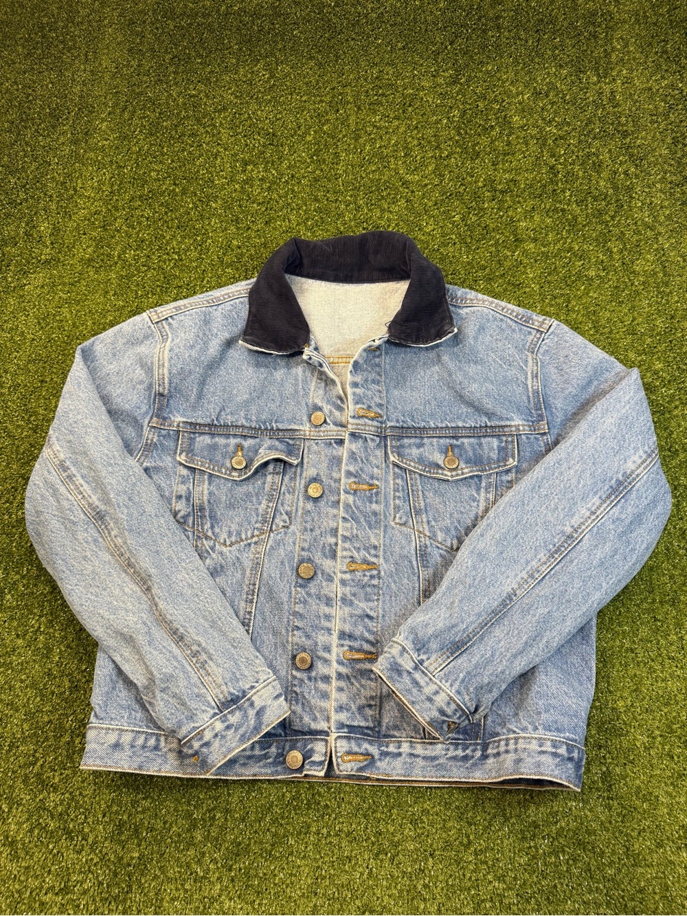 John Galt Women Trucker Style Jean Denim Jacket Corduroy Collar Retro Light S